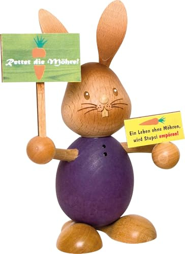 Kuhnert Drechslerei Osterdekoration/Osterhase „Stupsi Demonstrant 11 cm, aus feinstem Holz, für EIN Bezauberndes Osterfest oder eine dauerhafte Dekoration, Holzkunst Made in Germany