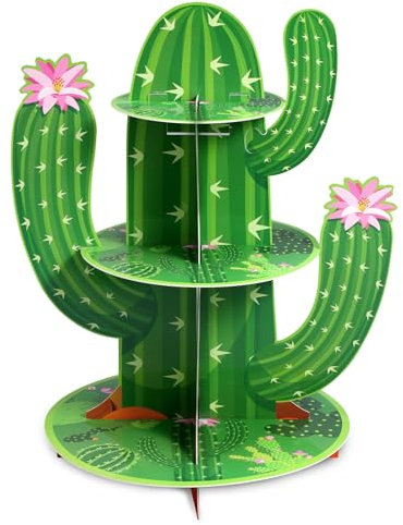 Nezyo Cactus Cupcake Stand Pink and Green Cactus Party Decorations 3 Tier Taco Dessert Cupcake Stand Holder Topper Birthday Cake Decorations for Cinco De Mayo Mexican Fiesta Theme Taco Party Supplies