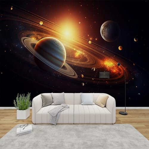 PaxGloz Fototapete Weltraum Tapete Planeten Universum Tapeten Vliestapete Modern Wandtapete Wohnzimmer Schlafzimmer Kinderzimmer Wanddeko Motivtapeten 416 x 254 cm (B x H)