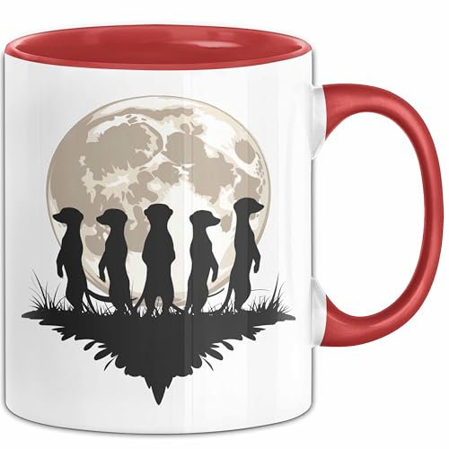 Erdmännchen Tier Mond Tasse Geschenk Lustige Geschenkidee (Rot)