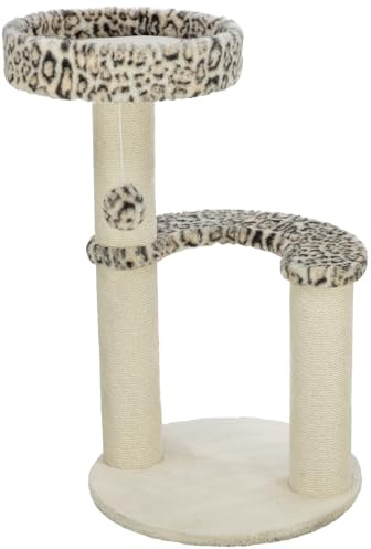 TRIXIE Kratzbaum Leo, mehrstöckiger Katzenbaum mit gemütlichen Liegeflächen und robusten Kratzflächen 82 cm, Creme, Kratzbaum für Katzen, komfortabel & stabil - 48175