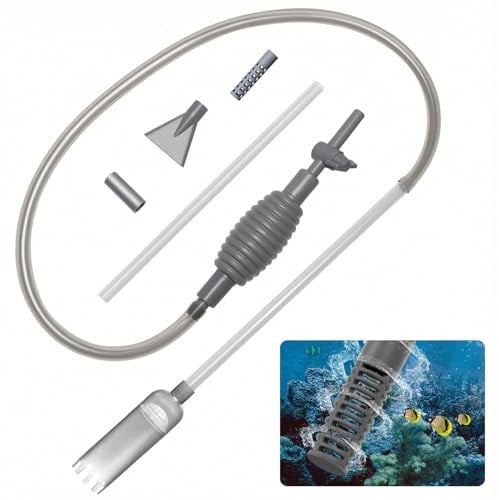 Aspirateur Aquarium 2.1m avec Règulation du Débit, Kit de Nettoyage Aquarium Inclut Tuyau, Brosse,Pompe et Filtres pour Changement d'Eau,Nettoyage de Gravier et Filtration du Sable Pour Terrarium