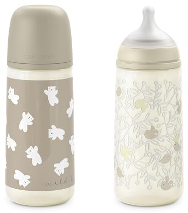 Suavinex, Lot 2 Biberons 360 ml, Tétine Symétrique Débit Dense (L), Beige | Anti-colique, Tétine Physiologique Silicone, Liquides Épais, Bouillies Liquides, Eau, Lait, Bébés +6 Mois, Bébés +6 Mois