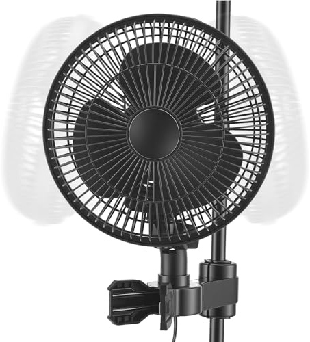 Eirolace Grow Clip-Ventilator 22cm Durchmesser, 25W Oszillierender Klemmbar für Growzelt Growbox mit 1.5m langes Kabel, Oszillierender Lüfter mit Clip EC-Motoren, 2 Geschwindigkeitsstufen