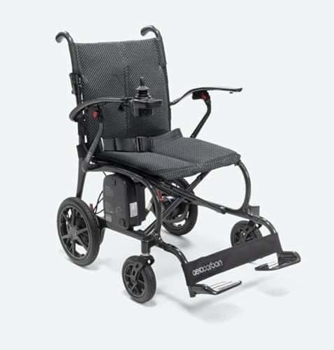 Aero Carbon Folding Powerchair, Ultra Lightweight Folding Electric Wheelchair, 12kg, 9.5 Mile Range, Airline Approved 24V Lithium Battery with Free Attendant Control Bracket