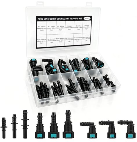 Set di riparazione per tubi del carburante, assortimento da 36 pezzi di raccordi rapidi per tubi del carburante,raccordi a vite per tubi flessibili, raccordi ad angolo diritto, giunti per tubi