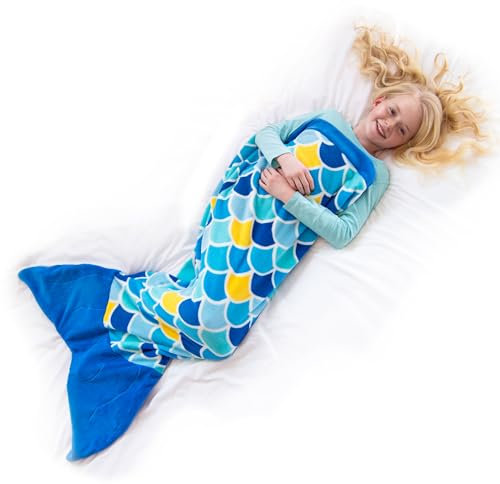 Fin Fun Meerjungfrau Decke für Mädchen und Damen - Kuscheldecke zum reinschlüpfen für Meerjungfrauen Fans - erhältlich in 60 x 130 cm und 70 x 170 cm