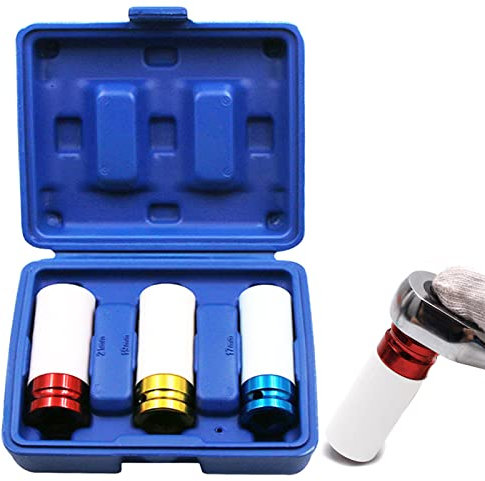 OFKPO Set de Douilles de Serrage, Douilles à Impact pour Roue en Alliage Embout de Tournevis, Manchon de Pneu Couleur 17mm 19mm 21mm