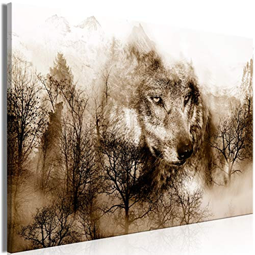 decomonkey Bilder Wolf Wald Berge 120x80 cm 1 Teilig Leinwandbilder Tiere