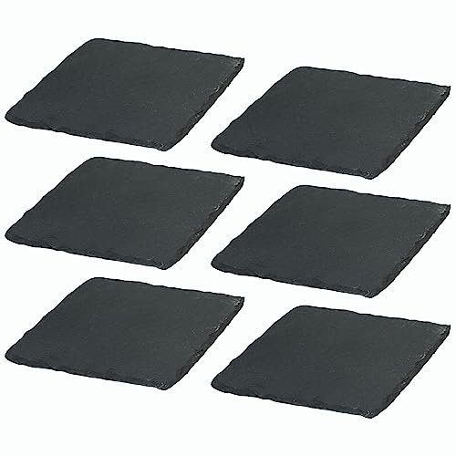 Novaliv 6x Schieferplatten I quadratisch I 20x20x0,5 cm I Sushi Servierplatten Untersetzer Käseplatte Tischplatz Schiefer Geschirr Platzset Schiefer