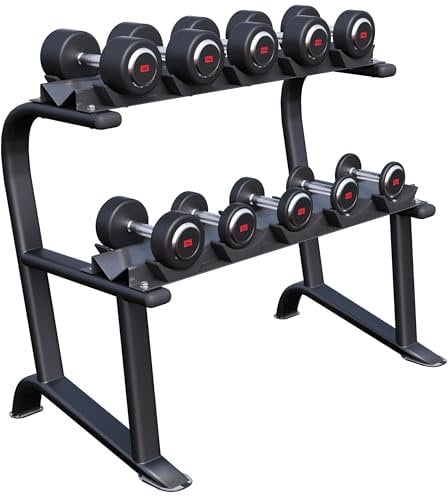 GORILLA SPORTS® Hantelständer mit Kurzhantel-Set 90 kg – Kurzhantelablage Schwarz inkl. Kompakthanteln Gummi 2,5-15 kg