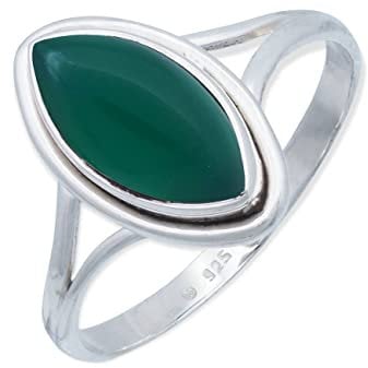 mantraroma Ring 925 Silber Damen grünen Onyx Edelstein grün schlicht groß modern