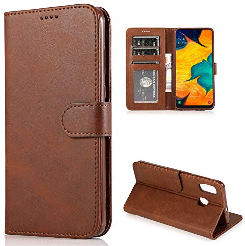 CTIUYA Schutzhülle für Samsung Galaxy A20E, Hülle Handyhülle Leder Klapphülle Handytasche Flip Brieftasche Schutzhülle Magnet Wallet Case Tasche Lederhülle für Samsung Galaxy A20E,Braun