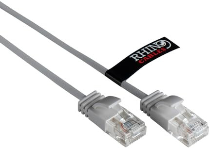 rhinocables Slim CAT 6 High-Speed Gigabit Ethernet Cable - Patch Network Lead for LAN| Snagless UTP Design, LSZH Jacket | RJ45 Connector for Internet, Router, Modem, Smart TV, PC & More (3m, Grey)