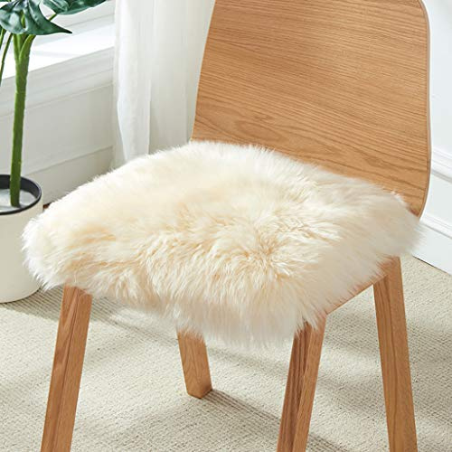 Quadratisches Natürliches Schaffell Sitzkissen, Reines Wollfell Stuhlkissen Super Weiches Shaggy Auto Sitzauflage rutschfeste Büroschreibtisch Stuhl Verdicken Hocker Kissen (Sahne,40x40cm(16x16inch))