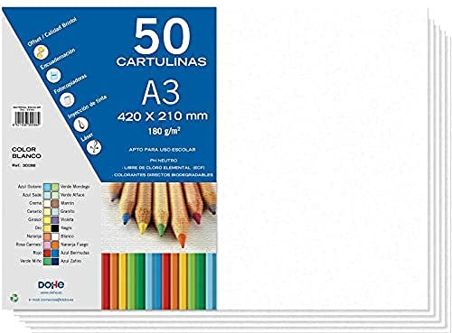 Dohe A3-Karton, weiß, für Bastelarbeiten und Druck (50 Stück) – 21 x 29,7 cm – 180 g/m² – Büromaterial