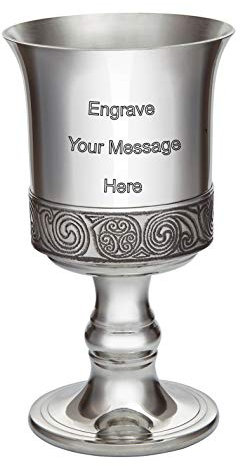 Wentworth Pewter - Kells Celtic Band Pewter Goblet, Wine Goblet, Chalice, Engraved