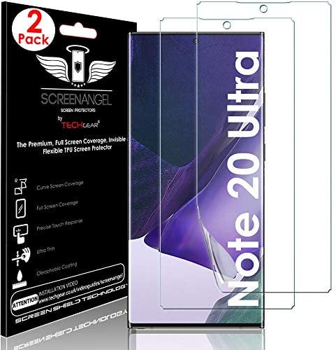 TECHGEAR [2 Pack Screen Protector fits Samsung Galaxy Note 20 Ultra [Screen Angel Edition] [In-Display Fingerprint Support] [Case Friendly] [Bubble Free] [FULL Screen Cover] HD Clear Flexi TPU Film