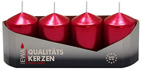 4er Tray Stumpenkerzen weinrot lackiert, Größe ca. 40 x 60 mm Adventskerzen Weihnachtskerzen Säulenkerzen