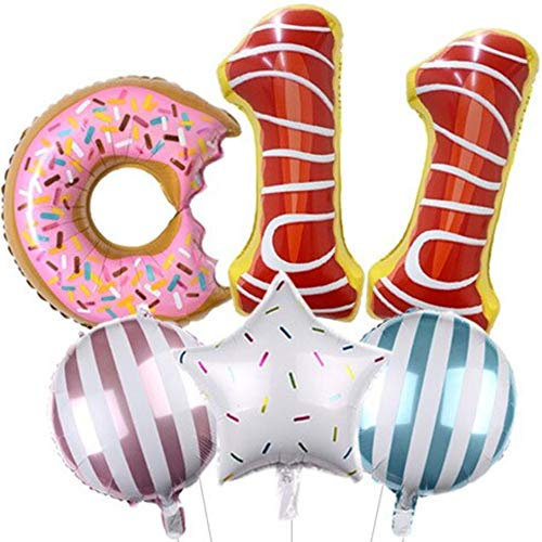 DIWULI Geburtstagsdeko 11 Jahre Luftballons Donut - Luftballons 11 Geburtstag Sweets Folienballon 11, Zahl 11 Ballon 11 Jahre Deko Kinder-Geburtstag Junge Mädchen Dekoration Zahlen-Ballon Stern-Ballon