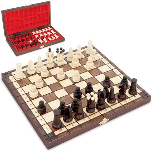 Schach Schachspiel Set klappbares Schachbrett mit Schachfiguren aus Holz 34 cm - Chess Board Spiel für Kinder und Erwachsene Reiseschach hochwertig und edel Holzschach Traditionell