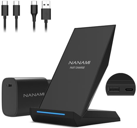 NANAMI Wireless Charger mit 30W USB-C Ladegerät - 2 in 1 Induktive Ladeständer mit Anschluss, Qi Kabelloses Ladestation für iPhone 16/15/14/13/12/11/XS Max/X/XR/8 Plus, Samsung Galaxy S25 S24 S23 S22