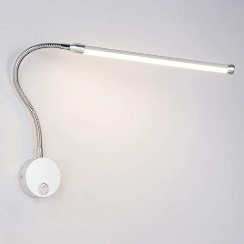 WRMING Lampada da Parete Interno Moderno 6W LED con Interruttore,Studio Lampada da Muro Regolabile Braccio Flessibile Argento Applique da Parete per Soggiorno Corridoio Bagno,6000k,Wireless