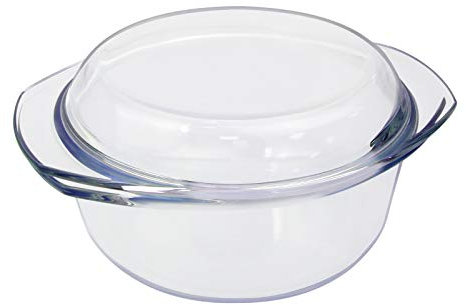 Cacerola de Vidrio & Tapa, 2.5L Plato para Hornear Redonda Cazuela Cubierta & Manejas Plato de Pastel Plato de Lata para Asar