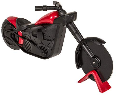 MIK funshopping Lustige Pizza Schneider Pizzaroller Pizzarad Pizzamesser Pizza Cutter Pizzaschneider aus Kunststoff mit Edelstahl-Schneiderollen (Motorrad Motorbike schwarz)