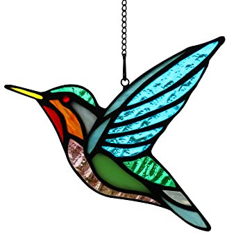 HAOSUM Handgefertigter Buntglas-Sonnenfänger mit Vögeln, zum Aufhängen an Fenstern, Kolibri-Dekorationen, Sonnenfänger, handgefertigter Buntglas-Kolibri, Geschenke für Vogelliebhaber, Kolibri