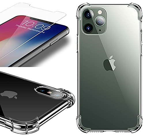 Eximmobile Silikon Hülle mit Kantenschutz + Panzerfolie kompatibel mit Apple iPhone 11 Pro Silikon Case in transparent