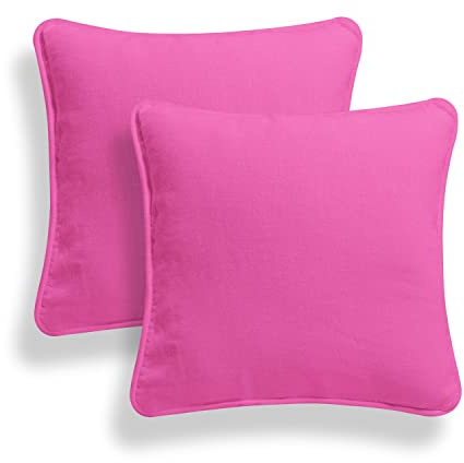 ARLINENS Set of 2 Plain Cotton Cushion Cover Soft Decorative Square Cushion Covers throw Pillow cases, Home Decor Decoration For Sofa couch Bed & Chair With Invisible Zipper in (20x20, Fuchsia)