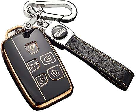 ontto Coque de clé de Voiture pour Land Rover Defender Discovery Evoque LR4 Range Rover Sport Jaguar 5 Boutons en TPU Noir A