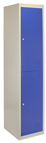 Taquilla para Ensamblar 2 Puertas Azules de Acero 45cm (profundidad) x 38cm (ancho) x 180cm (alto) | 1 barra para colgar ropa y 1 estante dentro de cada cubículo | 2 Llaves x puerta | 2 Imanes GRATIS