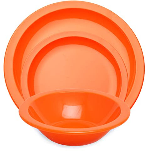 Harfield 3 Piece Tableware Set Dining Plates & Bowl Virtually Unbreakable Reusable Polycarbonate (Orange)