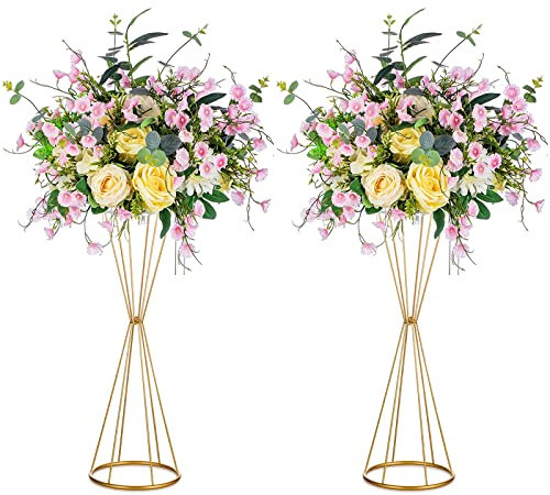 Sziqiqi Blumenständer Gold für Hochzeit: 68cm Hohe Trompete Vase für Tische Hochzeitsempfang Set of 2 Mittelstücke Dekoration für Party Geburtstags Event Festival Feier
