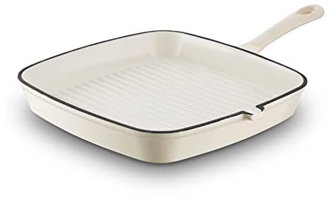 Barbary & Oak BO800257CRM Cast Iron Grill Pan with Durable Enamel Interior, 23cm, Camembert Cream