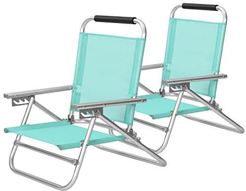 SONGMICS Strandstuhl 2er Set, tragbarer Klappstuhl, Rückenlehne 4-stufig verstellbar, mit Armlehnen, atmungsaktiv und komfortabel, Outdoor-Stuhl, grün GCB065C02