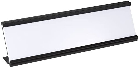 PATIKIL 2 x 7.8inch Aluminum Name Plate Holder, L Type with White Blank Engraved Name Plate for Desk Office Business Door Sign Holder Black
