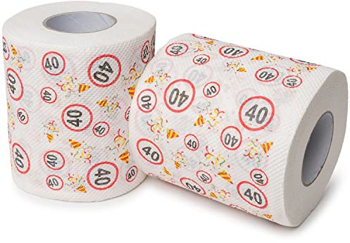 Happy Birthday Klopapier, für den 40. Geburtstag, 2 Rollen, Party Dekoration und Geschenk Verpackung, lustiges Motto Klo Papier, Fun Toilet Paper, Geschenkartikel Klorolle, Geburtstags-Dekoration WC