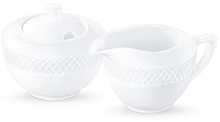 Wilmax | Zuckerdose + Milchkännchen-Set | 2-teilig | Milch- & Zuckerbehälter aus Porzellan | Weiß | Zuckerspender mit Deckel | Spülmaschinenfest | Kaffeeservice für Milch Kaffee Tee