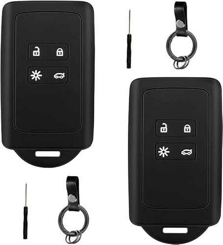 2 STK Autoschlüssel Hülle kompatibel mit Renault 4-Tasten Smartkey Autoschlüssel(nur Keyless Go) mit 2 Schlüsselanhänger Silikon Schlüsselhülle-Schlüssel Hülle für Clio/Espace 5/Master Bus/Talisman