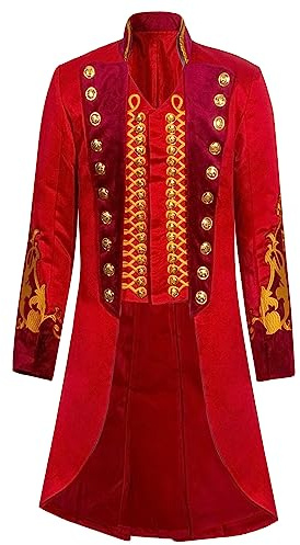 MAXUPO Adult Greatest Showman PT Barnum Kostüm Herren Zirkus Ring Ringmaster Kostüm Halloween Cosplay Uniform Frack Jacke Anzug (Rot, XXL)