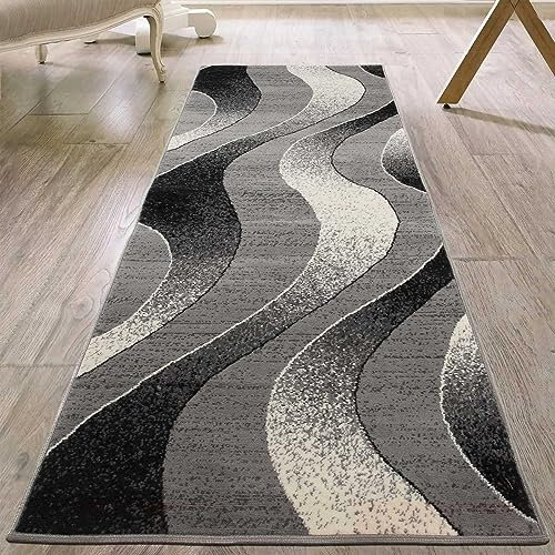 Mazovia Läufer Teppich Flur - Modern Teppichläufer – Kurzflor, Weich - für Vorzimmer Eingangsbereich Küche Korridor - Geometric Muster - ÖKO-TEX - Meterware 70 cm Breite - Grau 70 x 100 cm