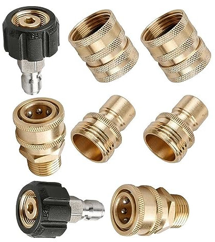 8 teiliges Hochdruckreiniger Adapter Set, Schnellverbindung für Hochdruckreiniger-Pistole und Schlauch, M22-Drehgelenk auf 3/8 Zoll Schnellanschluss, 3/4 Zoll auf Schnellverschluss