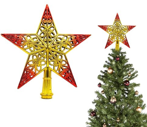 Christmas Tree Topper Star Vintage Lightweight Classic Plastic Hollow Out Xmas Decoration Ideal Christmastide Decor for Nativity Celebrations Ornament
