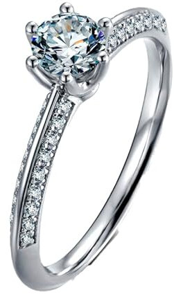 Xenia, Solitär Ring mit Markengravur in S925 Sterling Silber mit 0.5 Karat Moissanit und 36 Besatzsteinen von zusätzlich 0.18 Karat