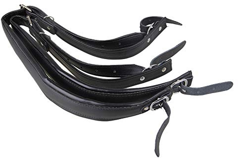 BQLZR Black Soft PU Leather Adjustable Buckle Accordion Harness Strap Set of 2