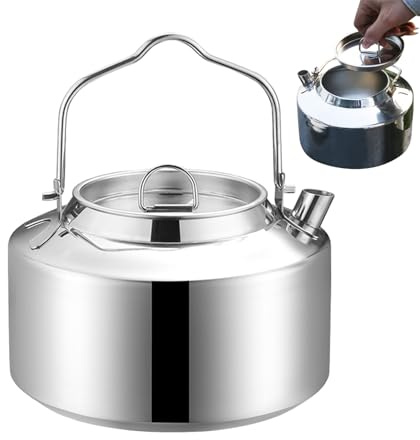 Camping Teekanne,thermobecher mit henkel,Wasserkocher mit offenem Feuer, 1,8 l, Teekessel für den Herd,Lagerfeuer Kaffeekessel Wasserkocher Outdoor Camping Wasserkocher Tragbar Rucksacktouren Wandern