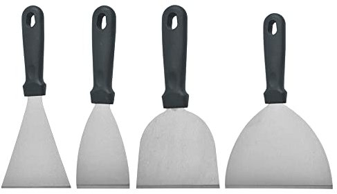 Preshwous Metal Spatula Barbecue Tool Set, 4 Pack Stainless Steel Spatula for Steak, Pancake, Teppanyaki, Frying Pan
